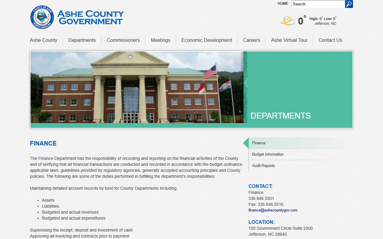 Ashe County Finance Department for county financial records