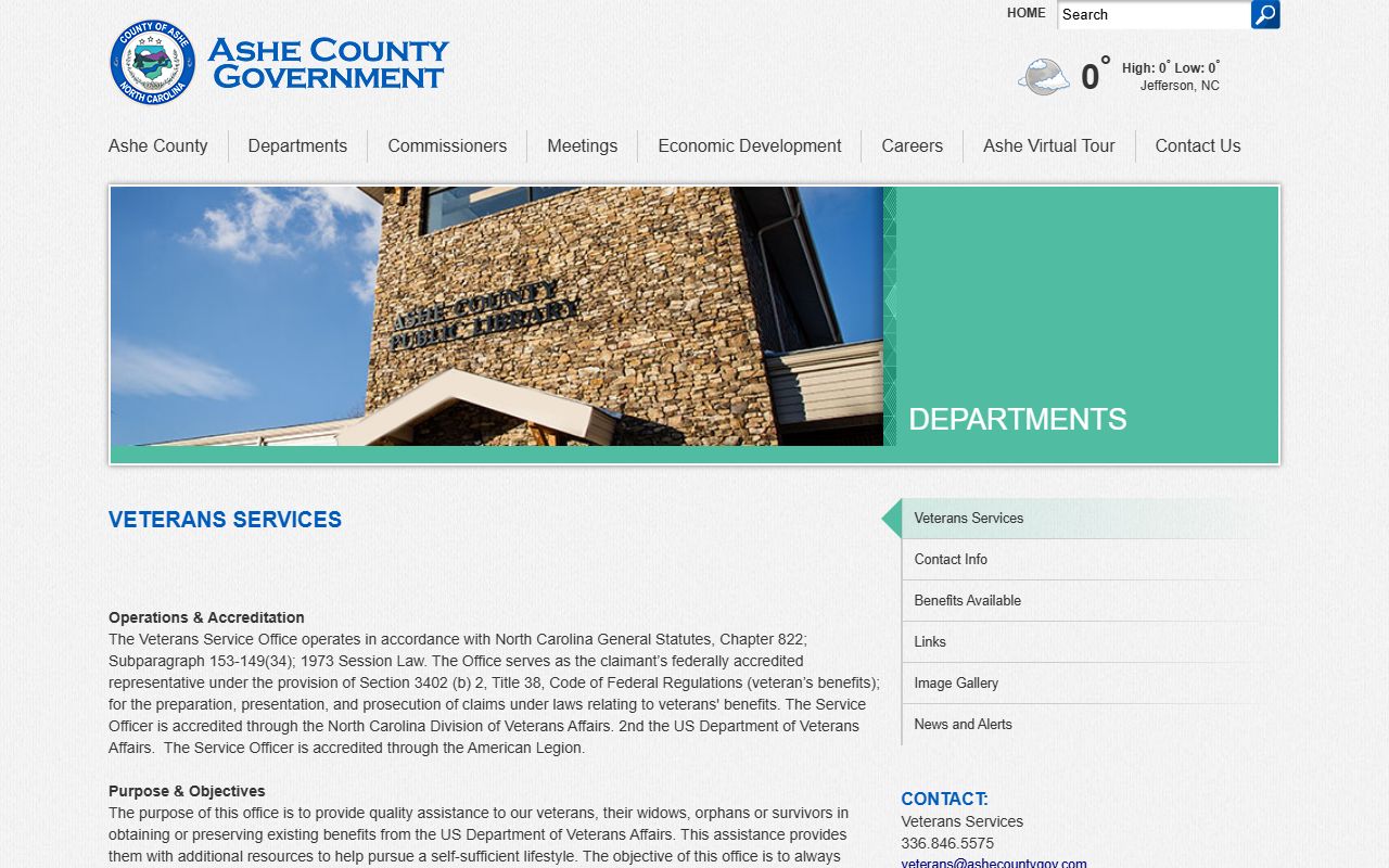 Ashe County Veterans Services office for veterans benefits assistance