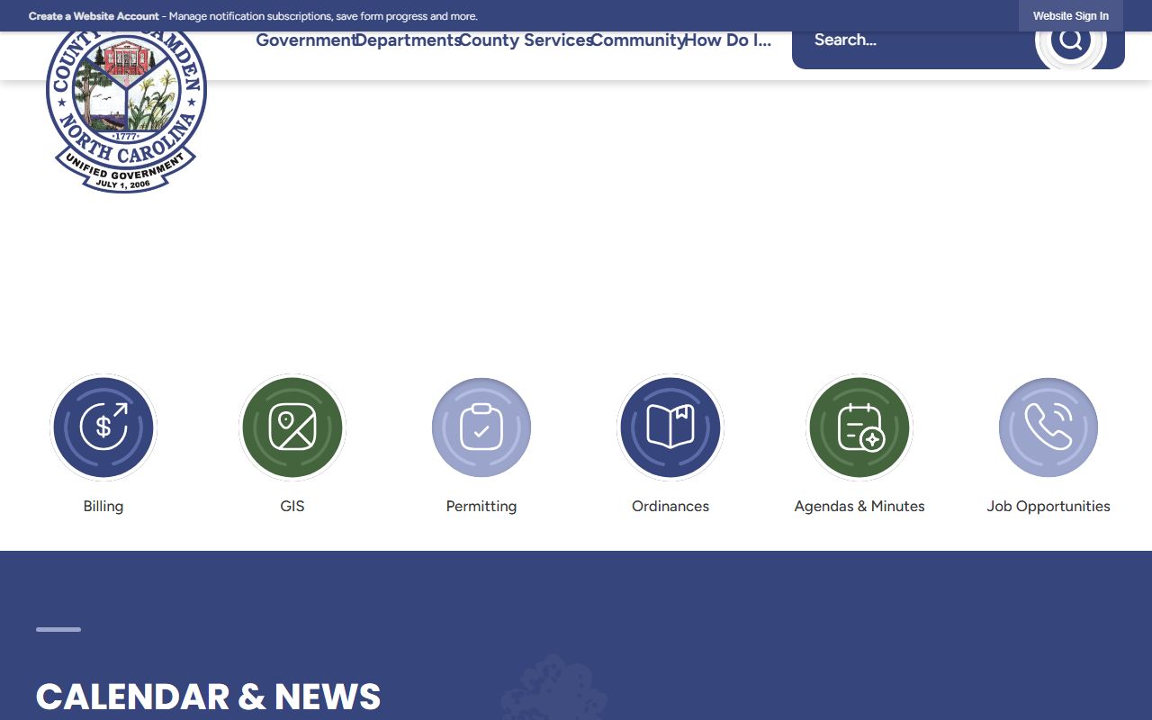 Camden County government website for public records and local services