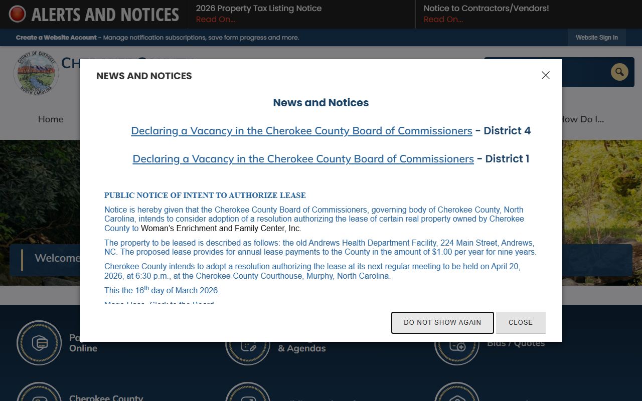 Cherokee County government website for public records and local services