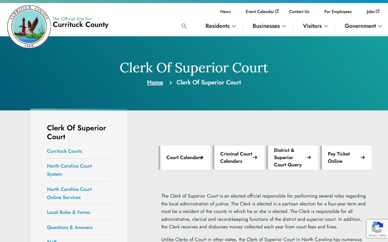 Currituck County Clerk of Superior Court website for surplus funds and unclaimed money