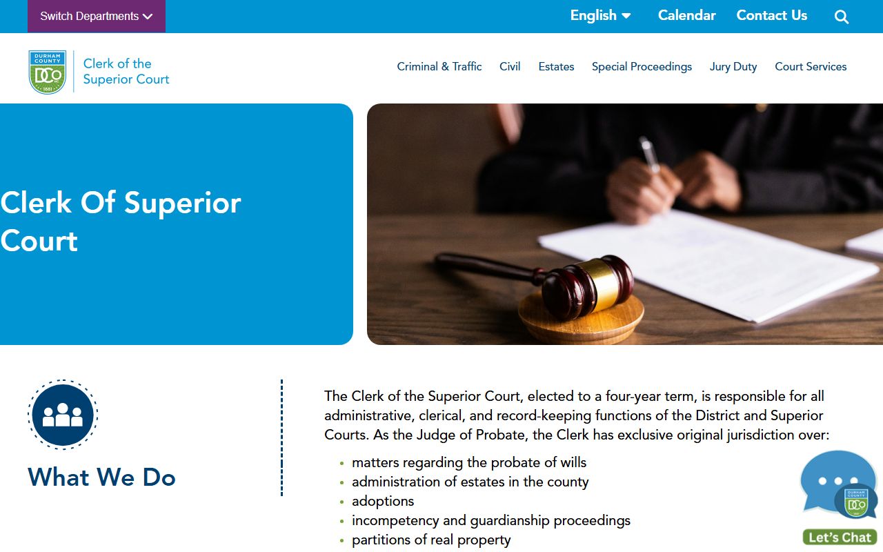 Durham County Clerk of Superior Court website for unclaimed money and surplus funds