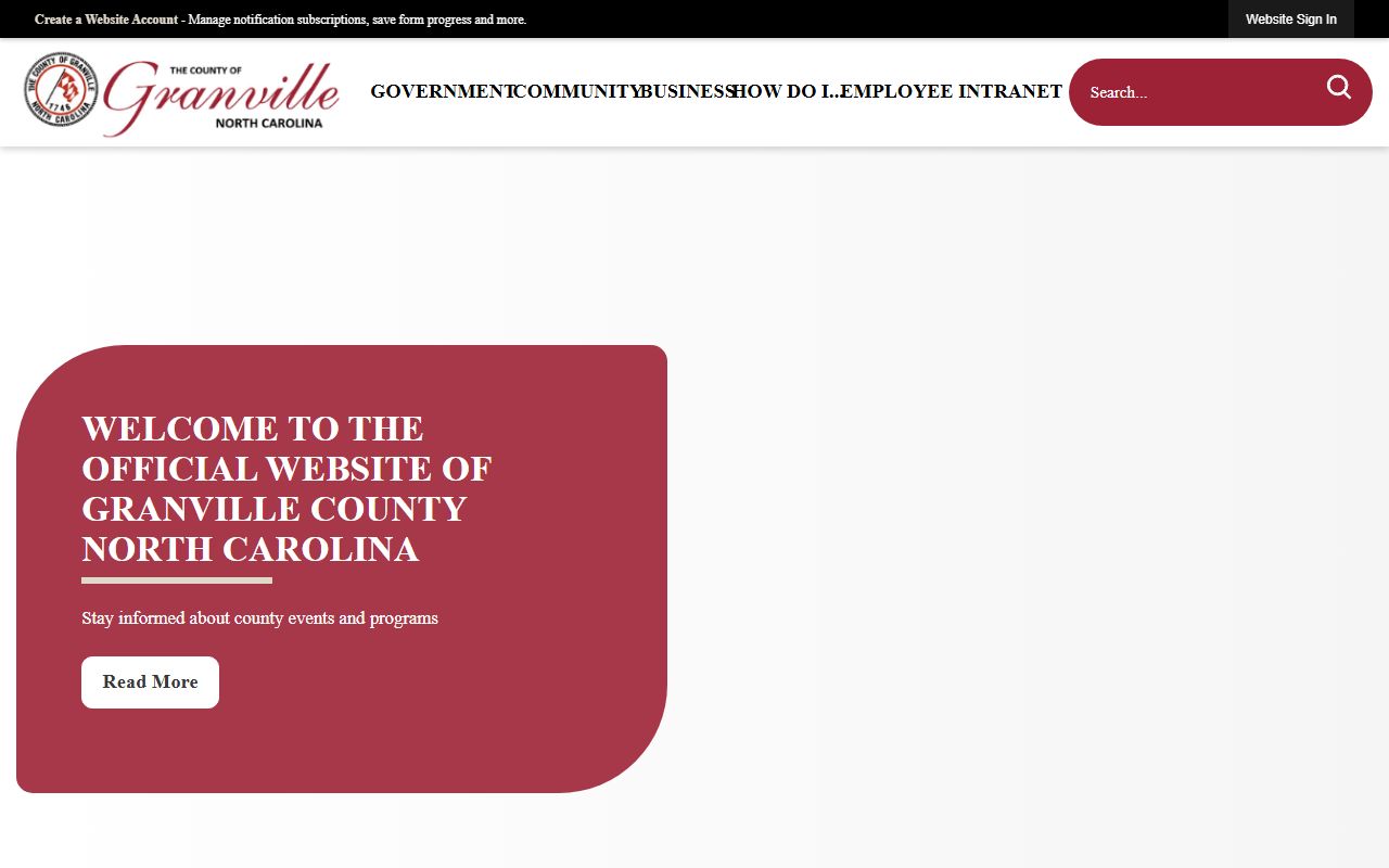 Granville County government website for public records and unclaimed money resources