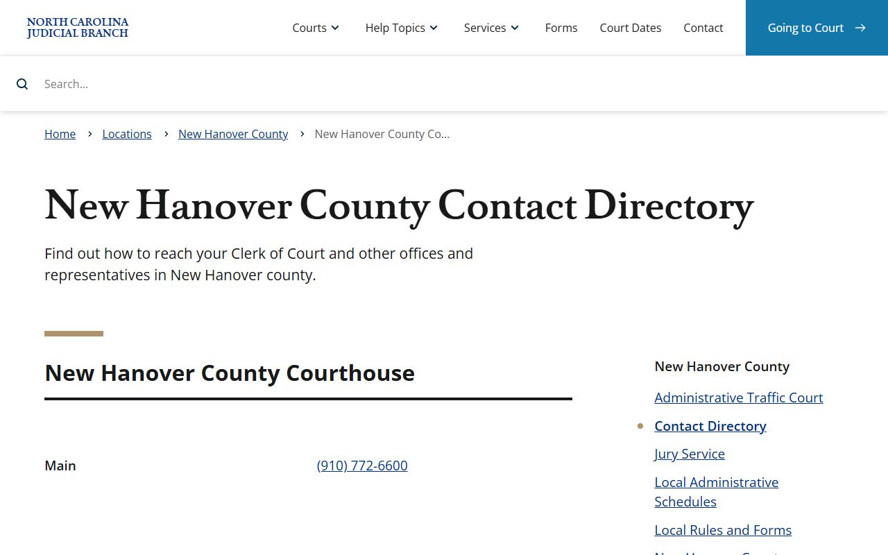 New Hanover County Clerk of Superior Court website for surplus funds and unclaimed money
