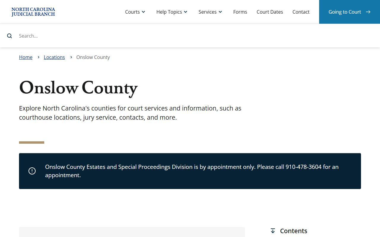 Onslow County Clerk of Superior Court website for surplus funds and unclaimed money