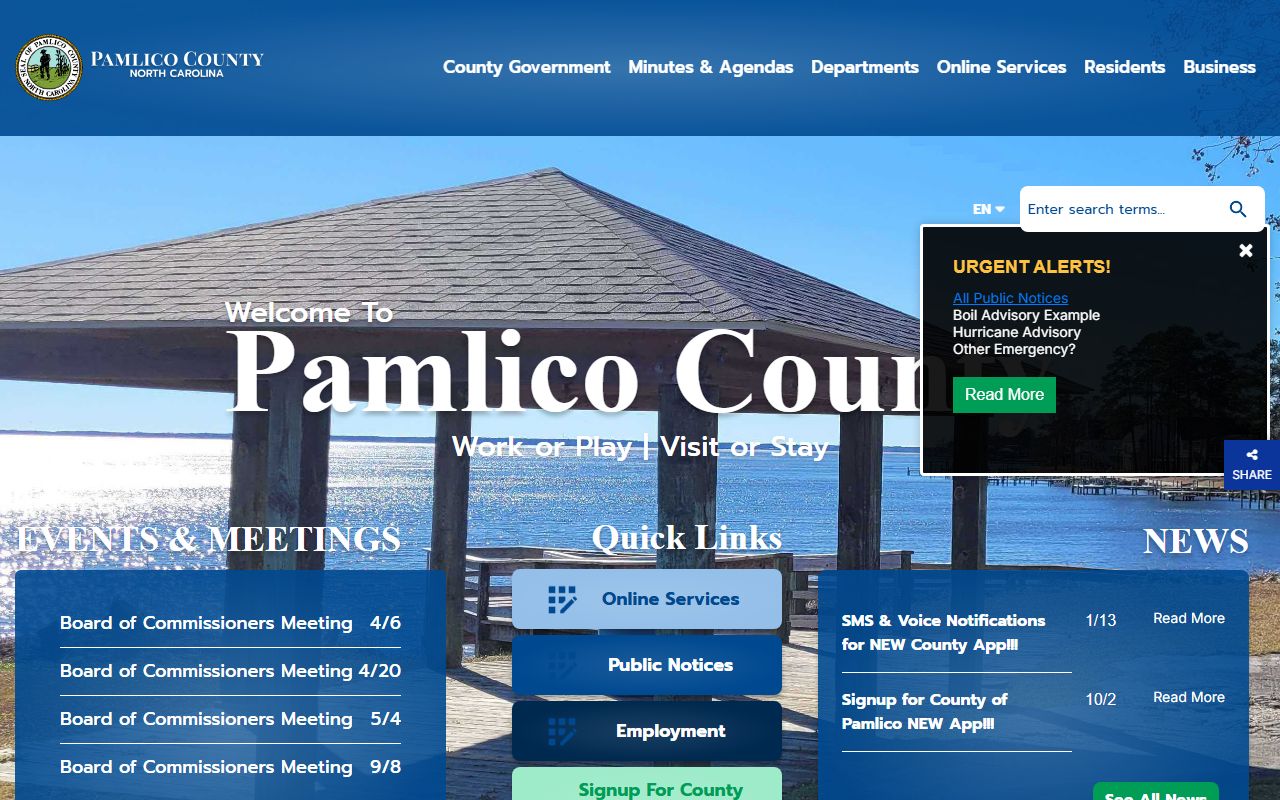 Pamlico County government website for property records and unclaimed money research