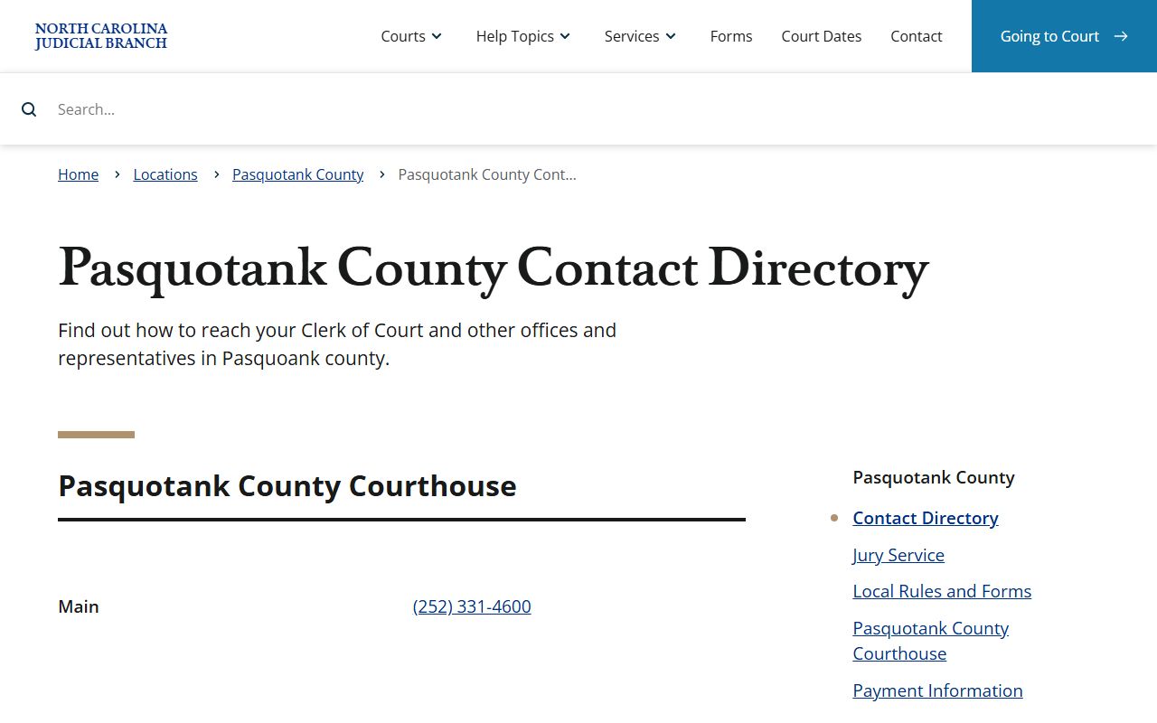 Pasquotank County Clerk of Superior Court website for surplus funds and unclaimed money