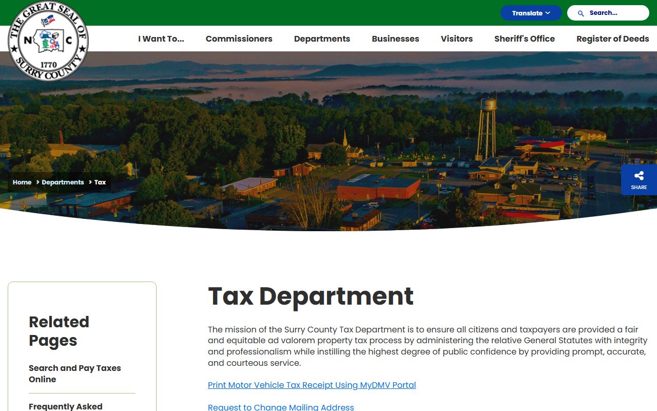 Surry County Tax Office website for property tax records and unclaimed money