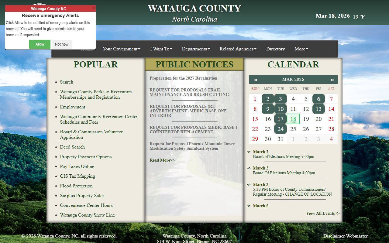 Watauga County government website for public records and unclaimed money searches