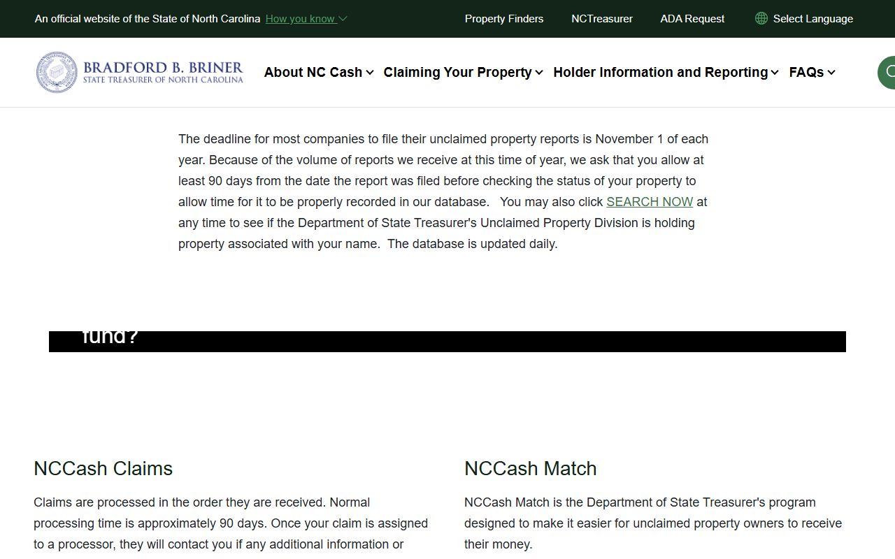 NCCash official portal for searching North Carolina unclaimed money